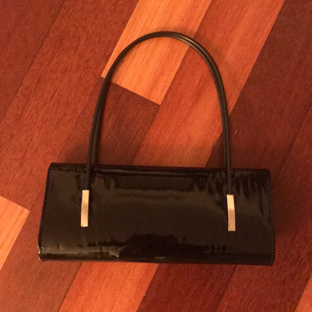 Black patent leather evening bag